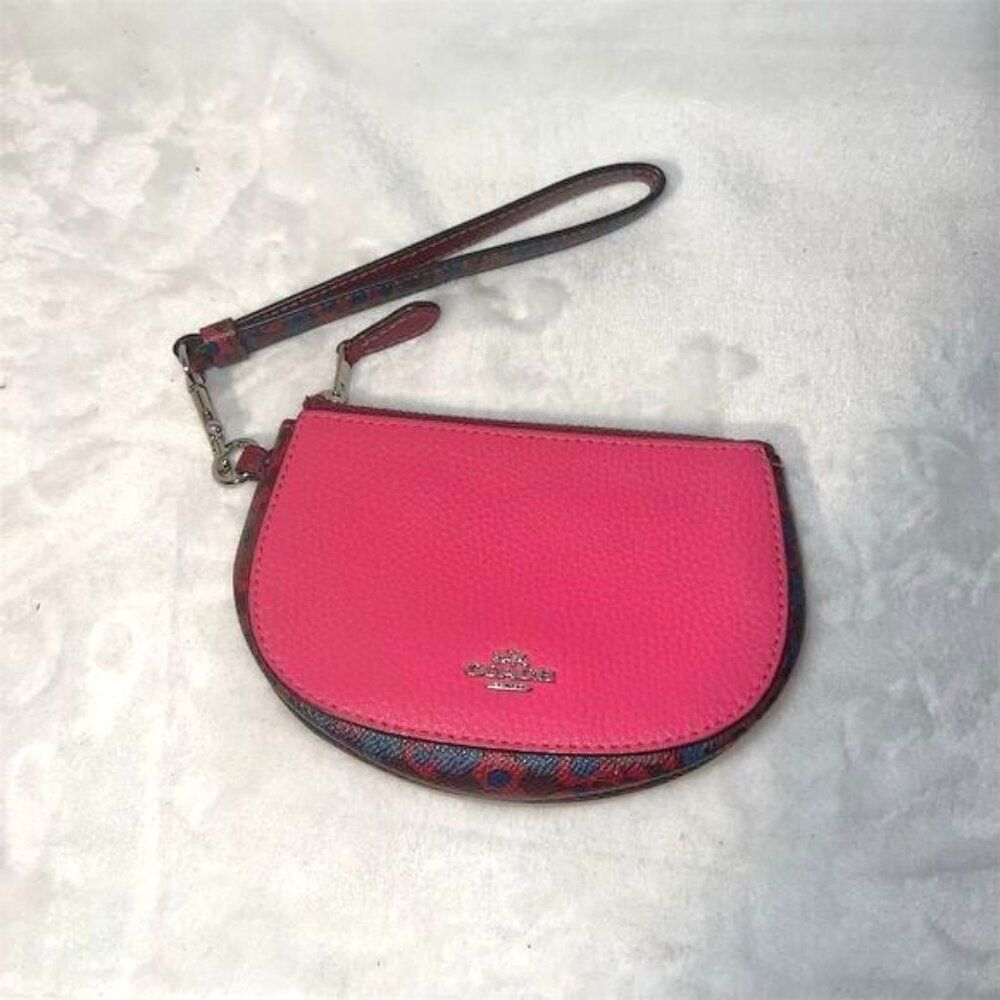 Coach Women's Pink Signature Wristlet Pouch with Strap - F22716